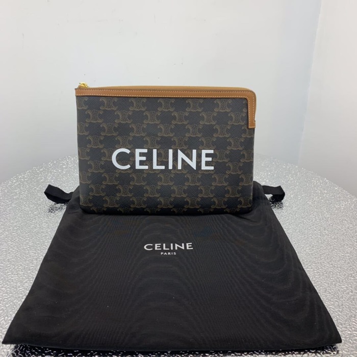 Celine 2020 Triomphe Canvas Clutch Bag,24CM - 셀린느 2020 트리옴페 캔버스 클러치백,CELB0003,24CM,브라운