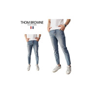 Thom Browne 톰브라운 사틴블루 슬림스트레이트 청바지