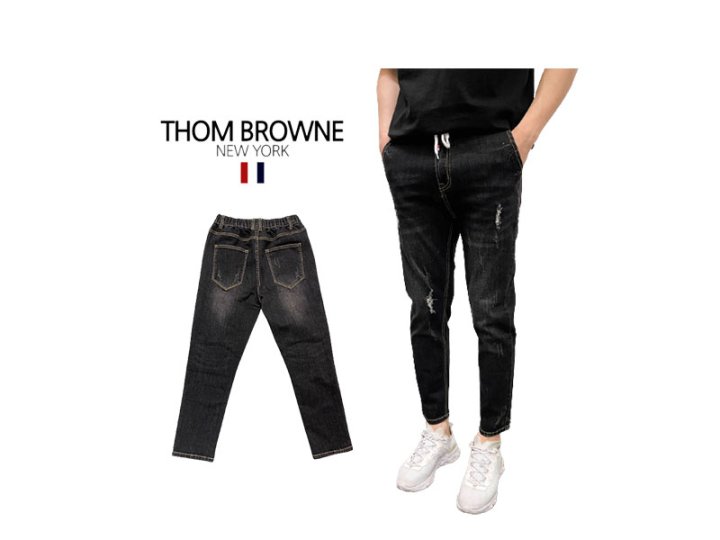 Thom Browne  톰브라운 반밴딩 배기핏 흑청바지