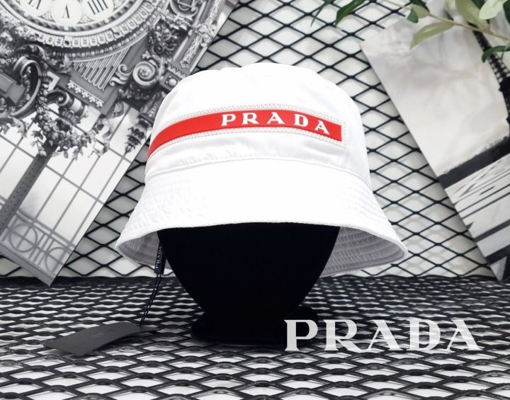 PRADA 프라다 레드라인 로고 테크니컬 패브릭 버킷 모자