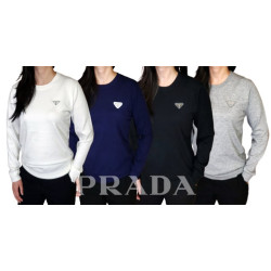 PRADA   프라다 "CLASSIC 트라이앵글스틸" 레더와팬 캐시 니트 여성용