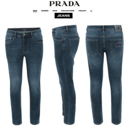 PRADA  프라다 레드 자수 로고 슬림 일자진