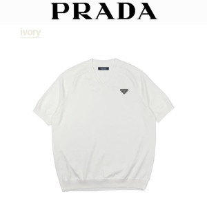 PRADA 프라다 플레이트 브이넥 니트 반팔