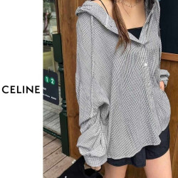 CELINE 셀린느 오버핏 체크후드 셔츠