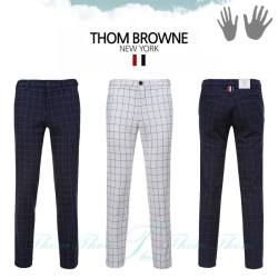 THOM BROWNE 톰브라운 슬림핏 사각 체크 기모 밴딩 팬츠