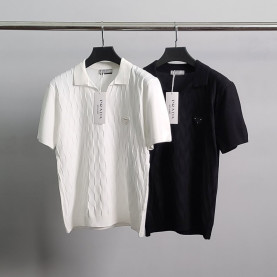 PRADA 프라다 로고와펜 패턴 반팔 카라 니트