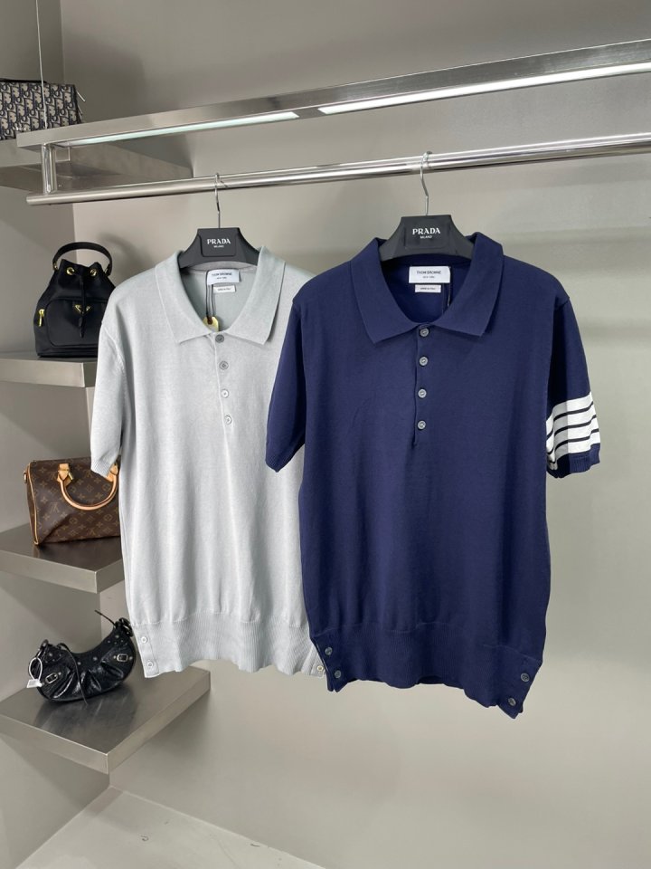 THOM BROWNE 톰브라운 사선 니트 카라 티셔츠 2COLOR
