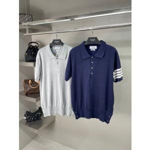 THOM BROWNE 톰브라운 사선 니트 카라 티셔츠 2COLOR