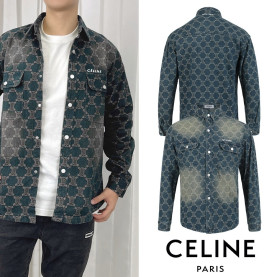 CELINE 셀린느 트리오페 멀티자수 진청 데님 셔츠