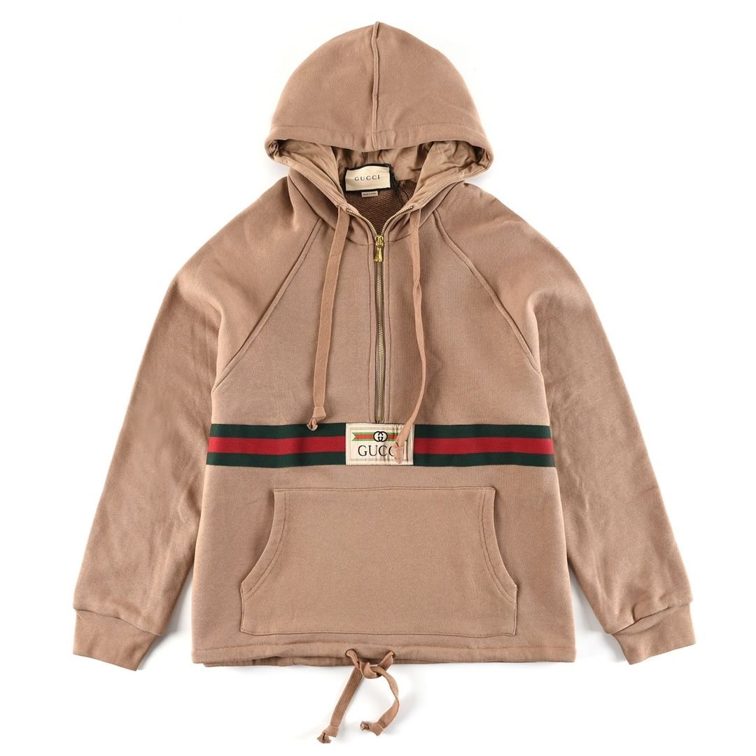 GUCCI 구찌 웹 앤 라벨 하프 집업 스웨트 셔츠