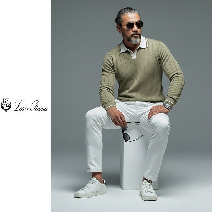 LOROPIANA 로로피아나 배색 카라 라인 니트 2COLOR