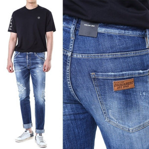 DSQUARED2 디스퀘어드2 1995로고 래더패치 멀티 디스덧댐 중청 워싱진