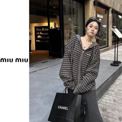 MIUMIU 미우미우 단가라 레터링 니트 후드집업 2COLOR