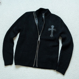 CHROME HEARTS 크롬하츠 레더 크로스 집업 니트 가디건