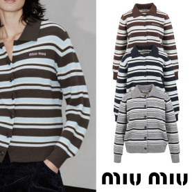 MIUMIU 미우미우 레터링 자수 스트라이프 가디건