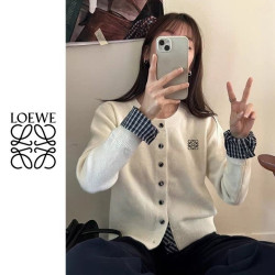 LOEWE 로에베 자수 체크 레이어드 가디건