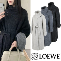 LOEWE 로에베 버튼 하이넥 카멜헤어 핸드메이드 코트