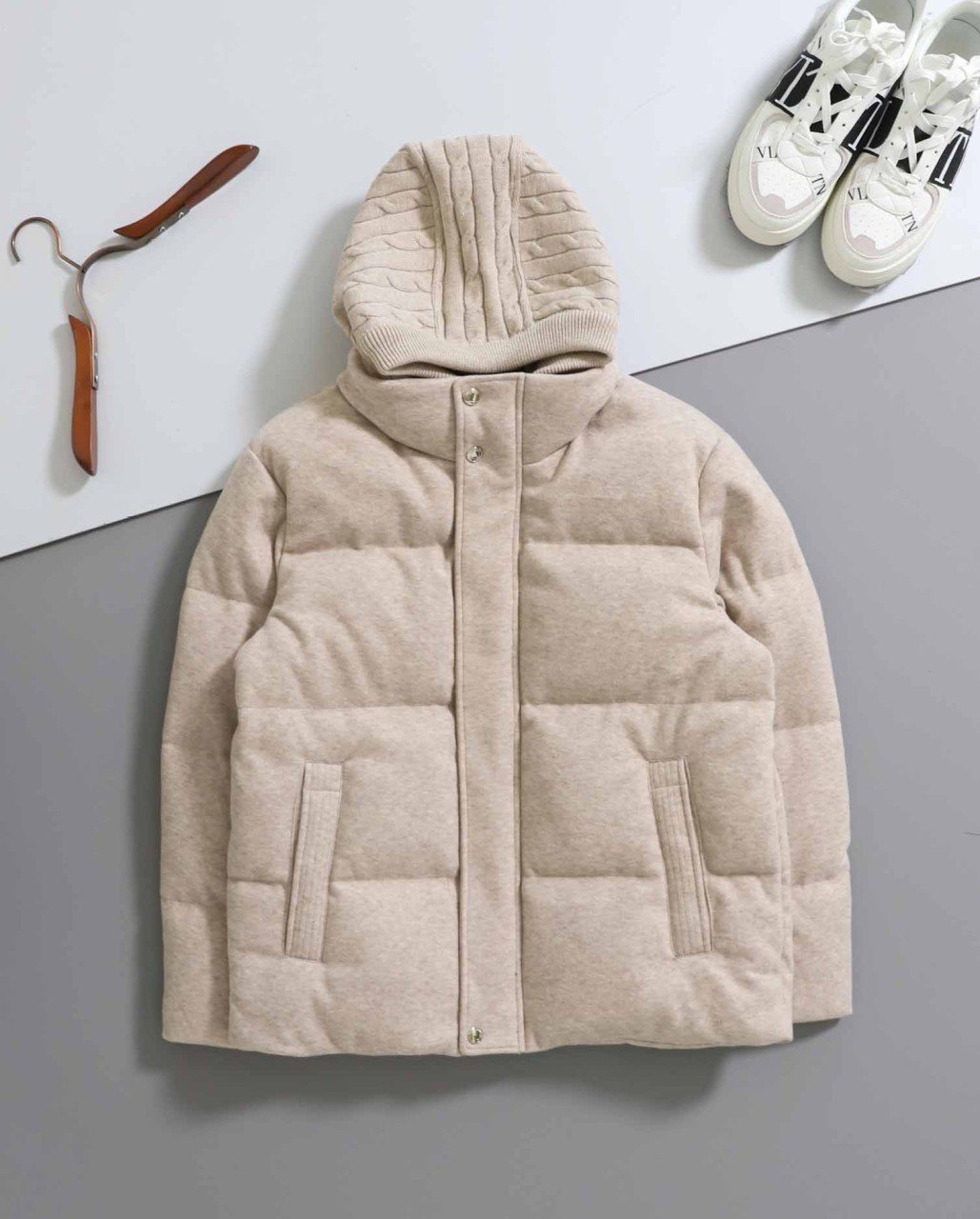 LOROPIANA 로로피아나 하이엔드 울 믹스 후드 탈부착 다운 점퍼