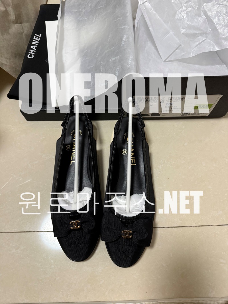 김*정 고객님 샤넬 리본 로고 블랙 슬링 플랫 슈즈
