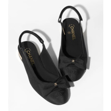 ●실사● 샤넬 리본 로고 블랙 슬링 플랫 슈즈