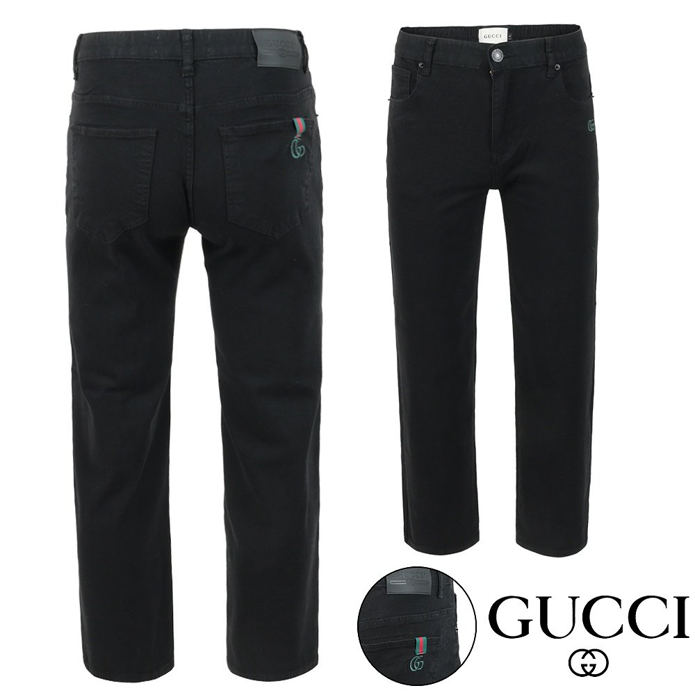 ●2월 판매 19위● GUCCI 구찌 시그니처 자수 팁 블랙 스트레이트진