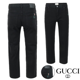 ●2월 판매 19위● GUCCI 구찌 시그니처 자수 팁 블랙 스트레이트진