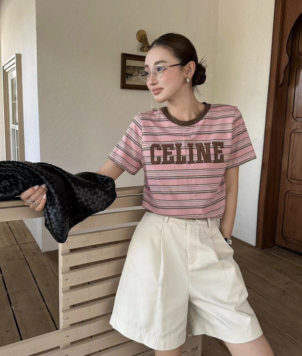 CELINE 셀린느 벨벳 스트라이프 티셔츠 2COLOR