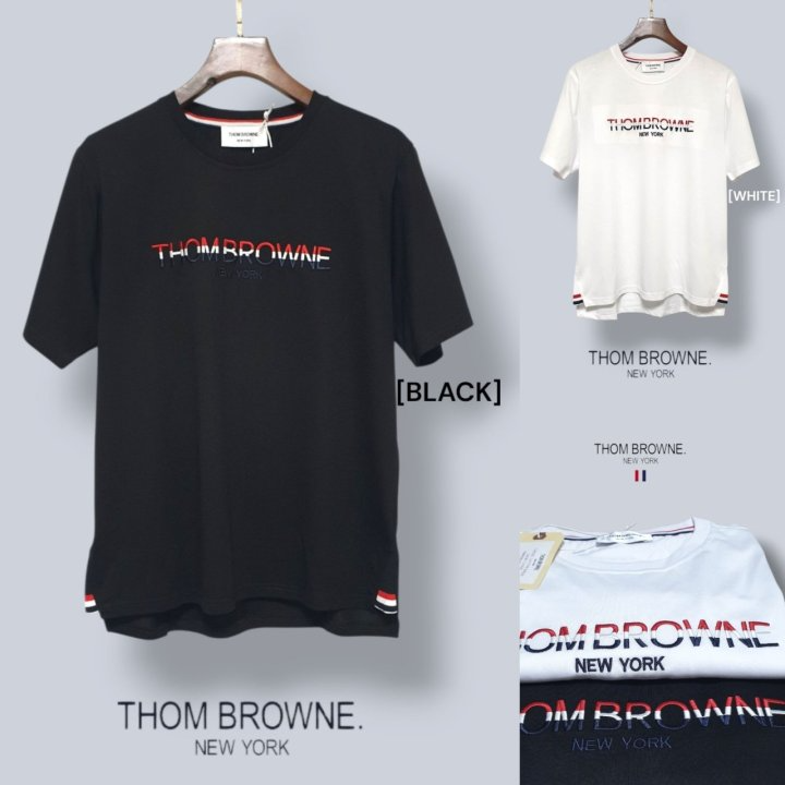 THOM BROWNE 톰브라운 컬러로고 자수 반팔티
