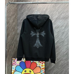 CHROME HEARTS 크롬하츠 홀스슈 레더 크로스 집업 후드 자켓