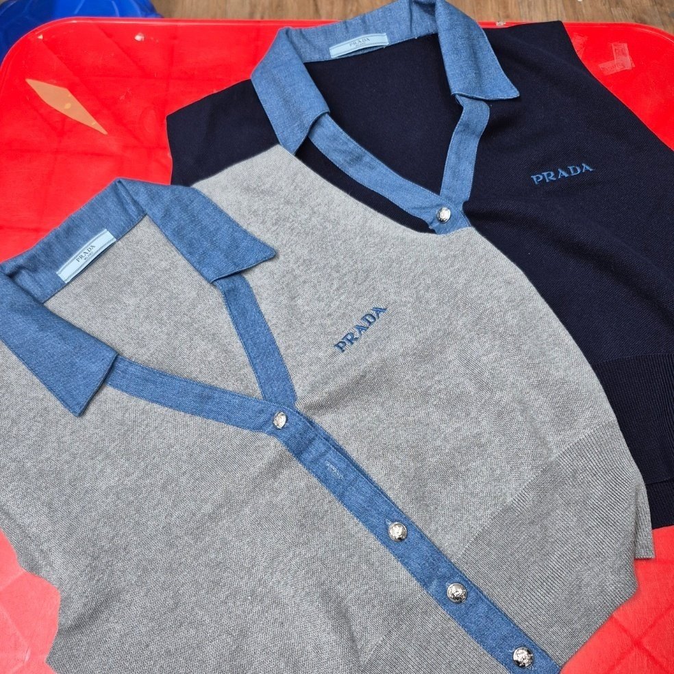 PRADA 프라다 데님 카라니트 조끼