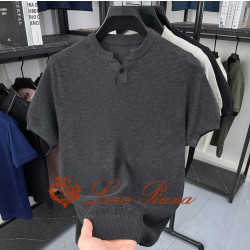 LOROPIANA 로로피아나 원버튼 헨리넥 반팔티