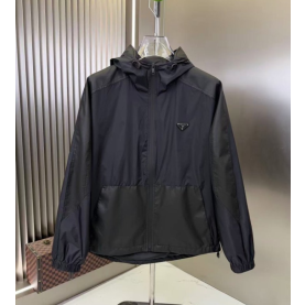 PRADA 프라다 페이크레더 믹스 후드자켓