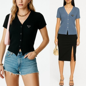 PRADA 프라다 브이넥 반팔가디건