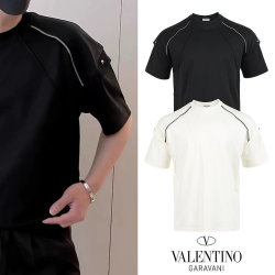 VALENTINO 발렌티노 숄더 락스터드 실켓 하프 티셔츠