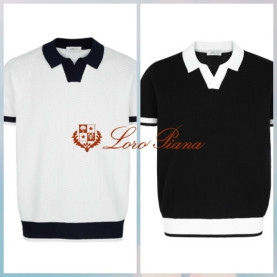 LOROPIANA 로로피아나 배색 카라 반팔 니트