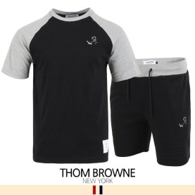 THOM BROWNE 톰브라운 4바 엠보 배색 반팔 & 반바지 셋업  2COLOR