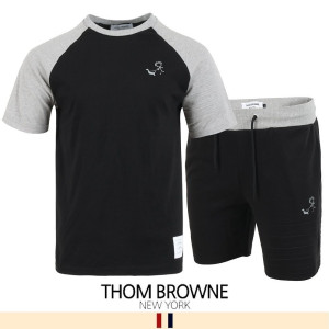 THOM BROWNE 톰브라운 4바 엠보 배색 반팔 & 반바지 셋업  2COLOR