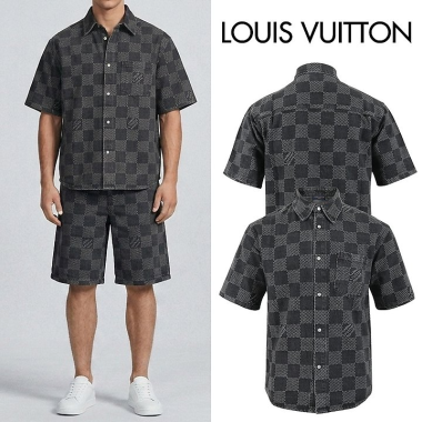 LOUIS VUITTON 루이비통 블랙 다미 로고 오버핏 데님 반팔 NB