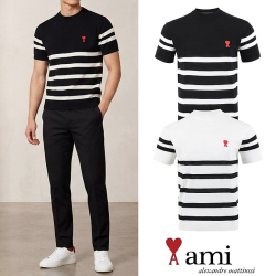 AMI 아미 스몰하트 스트라이프 니트