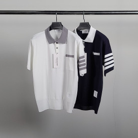 THOM BROWNE 톰브라운 사선완장 헥터  반팔 카라 니트
