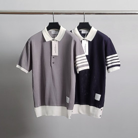 THOM BROWNE 톰브라운 사선완장 배색 반팔 카라 니트