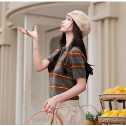 MIUMIU 미우미우 64296 스트라이프 코튼 실크 니트 폴로 반팔