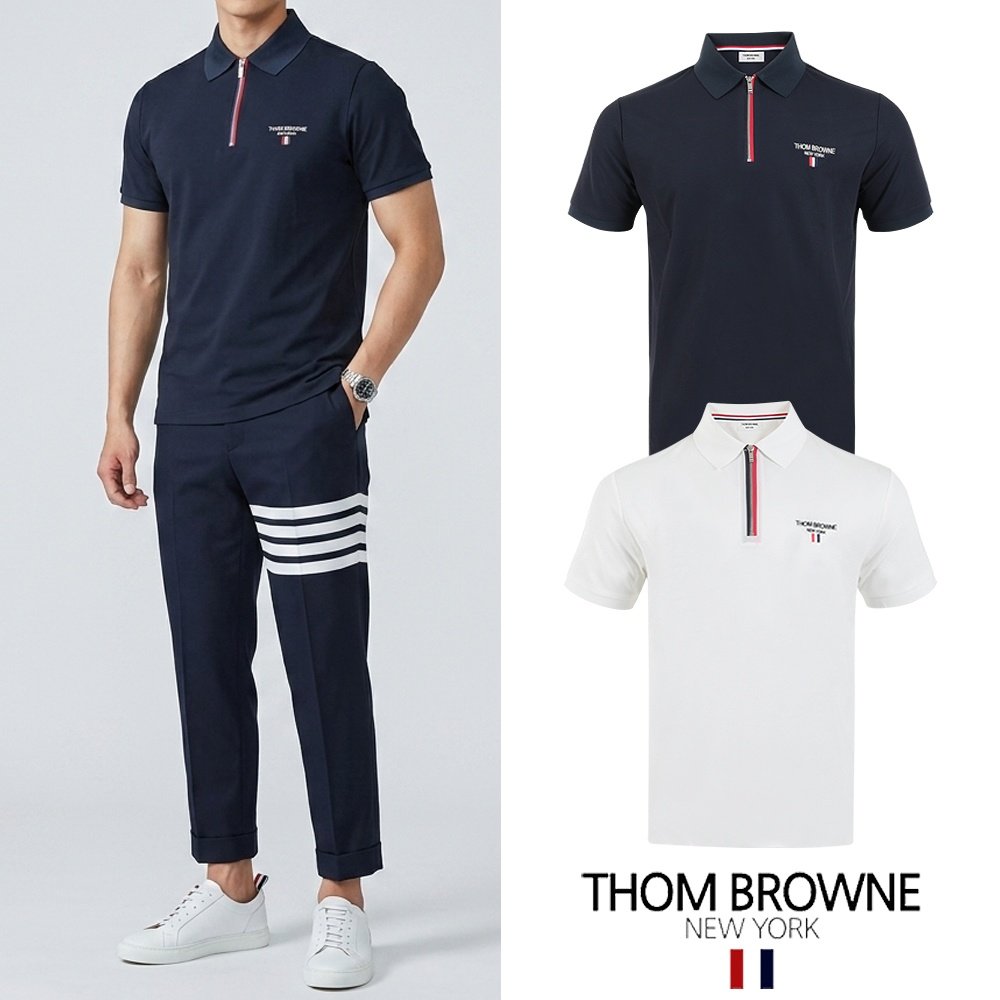THOM BROWNE 톰브라운 레터링삼선 쿼터짚 하프니트