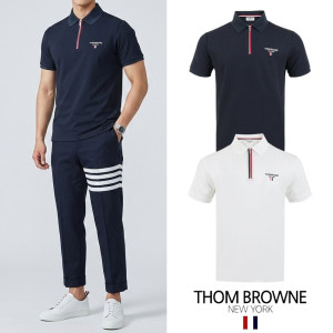 THOM BROWNE 톰브라운 레터링삼선 쿼터짚 하프니트