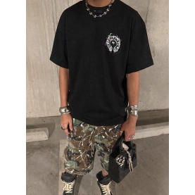 CHROME HEARTS 크롬하츠 빈티지 스모크 홀스슈 스틸 로고 숏 슬리브 티셔츠 2COLOR