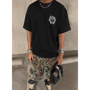 CHROME HEARTS 크롬하츠 빈티지 스모크 홀스슈 스틸 로고 숏 슬리브 티셔츠 2COLOR