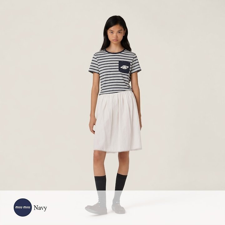 MIUMIU 미우미우 스트라이프 포켓 티셔츠