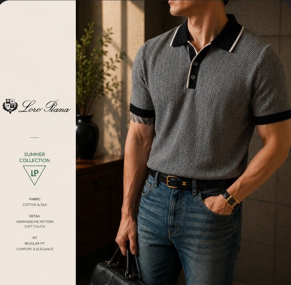 LOLOROPIANA 로로피아나 헤링본 니트반팔