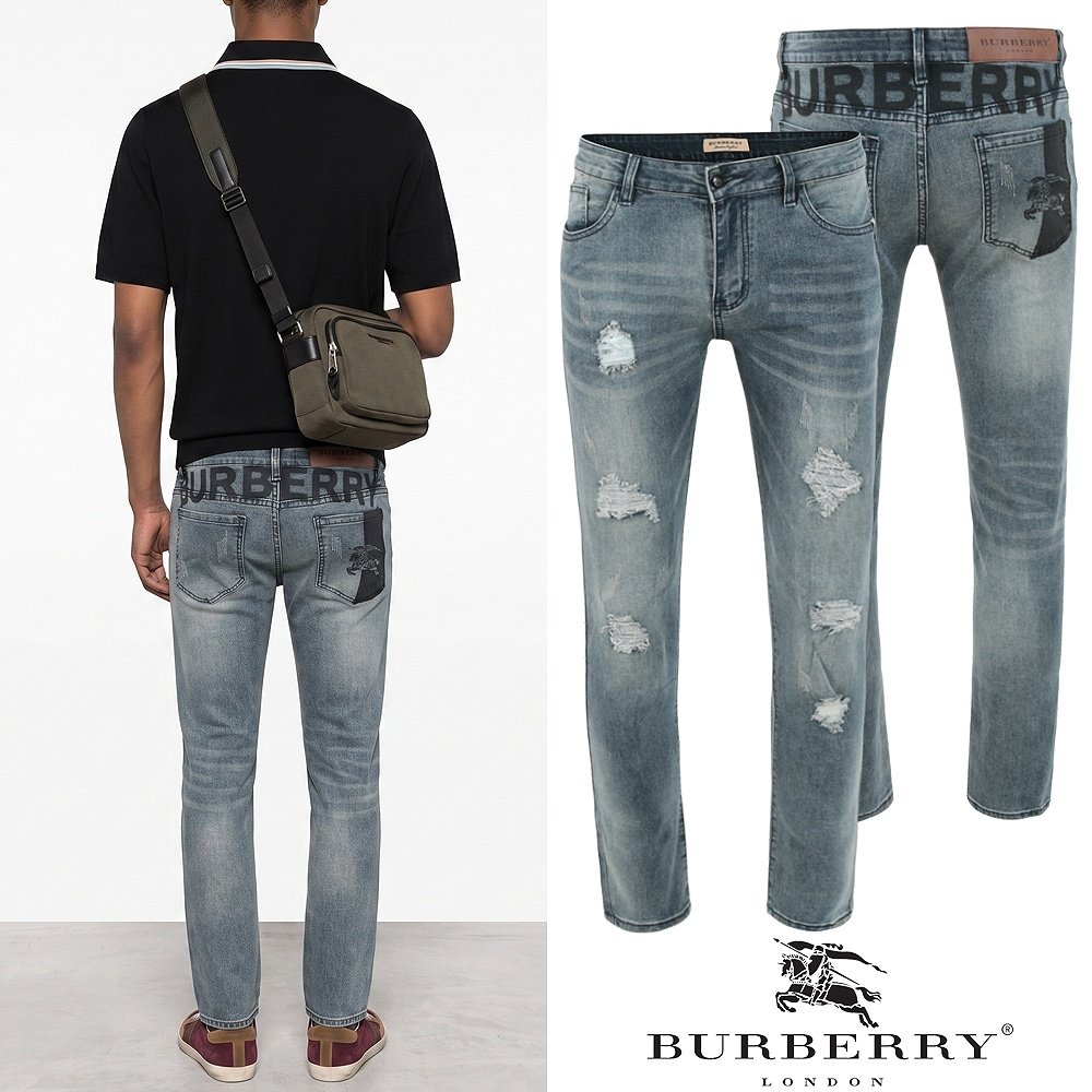 BURBERRY 버버리 백로고 레터링 데미지 워싱 슬림진