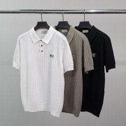 MAISON KITSUNE 메종키츠네 더블폭스 세로줄 반팔 카라 니트
